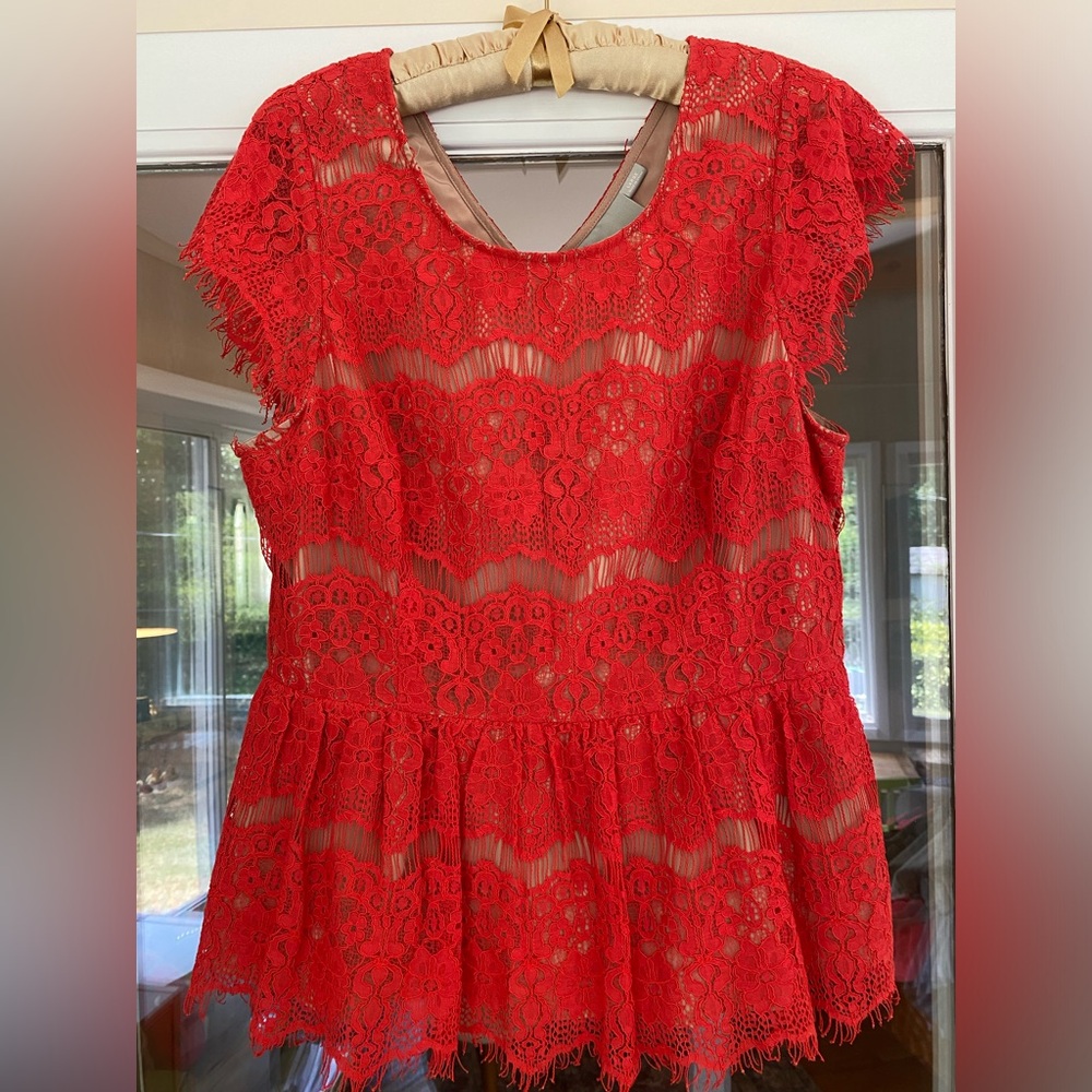 Maeve by Anthropologie Katrine Lace Cap Sleeve Peplum Overlay Top Size Medium